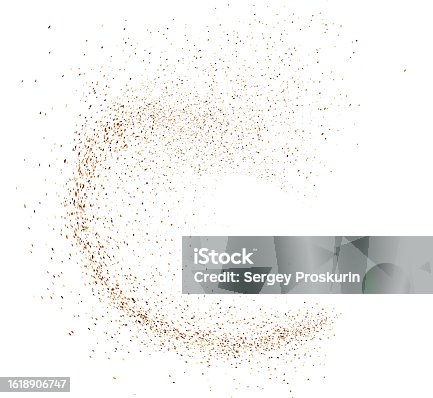 istock Spray chocolate powder, powder. Explosion or splash. Flying or falling coffee. cane sugar, gently falling dust particles. Top view 3d design element for kitchen, bakery, advertising, video. 1618906747