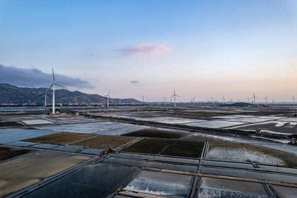 istock Wind turbines in the evening salt fields 1618931050