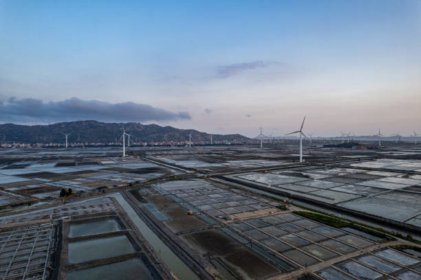 istock Wind turbines in the evening salt fields 1618932674