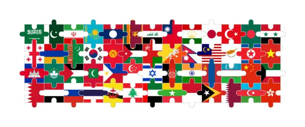 Vector illustration of asian continent flag jigsaw. vector illustration isolated on white background