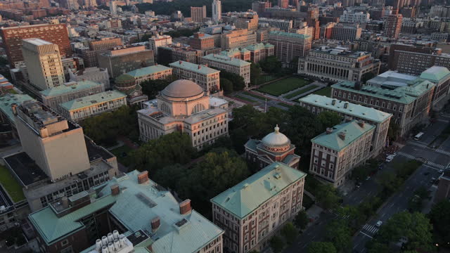 Aerial view of Columbia University at sunset