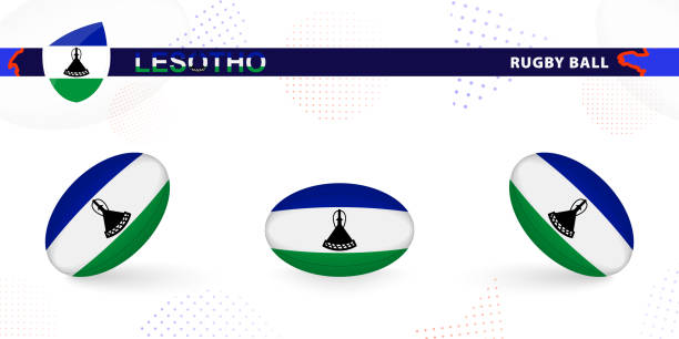 Rugby ball set with the flag of Lesotho in various angles on abstract background. Rugby ball set with the flag of Lesotho in various angles on abstract background. Rugby vector collection. lesotho flag stock illustrations