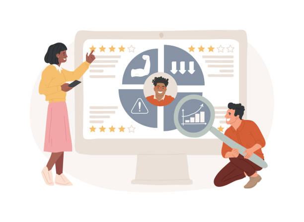 ilustraciones, imágenes clip art, dibujos animados e iconos de stock de evaluación de empleados de concepto aislado vector ilustración. - evaluación del desempeño