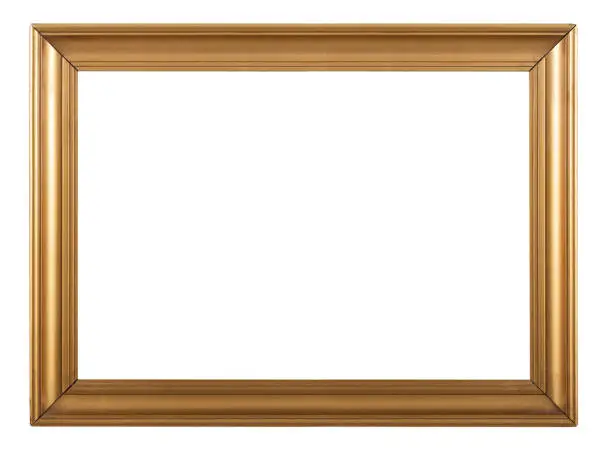 Photo of Empty wooden photo frame on white background