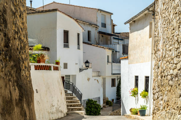 istock Narrow street decorated with pots plants mediterranean style 1619046481