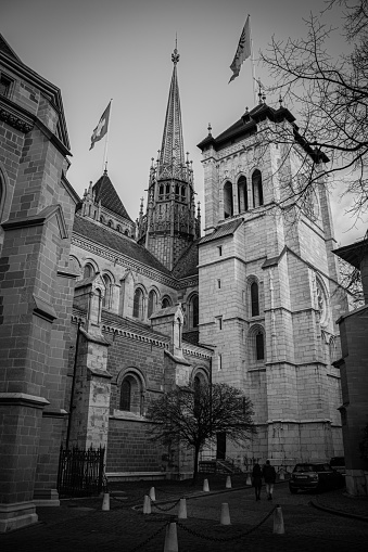 During my recent trip to Geneva, I had the chance to visit the St. Pierre Cathedral, which is a stunning example of Gothic architecture. While there, I decided to capture the beauty of the cathedral in a black-and-white photograph, which I believe truly highlights its intricate details and grandeur. Overall, it was a breathtaking experience that I will never forget.