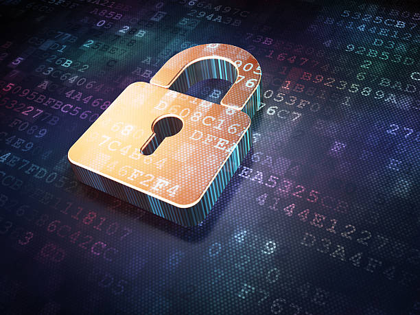istock Security concept: Golden closed padlock on digital background 161905753