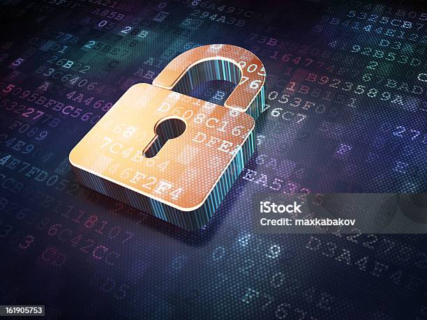 Security Concept Golden Closed Padlock On Digital Background Stock Photo - Download Image Now