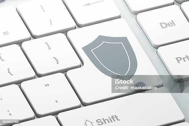 Enter Button With Shield On Computer Keyboard Stock Photo - Download Image Now - Close-up, Computer, Computer Key