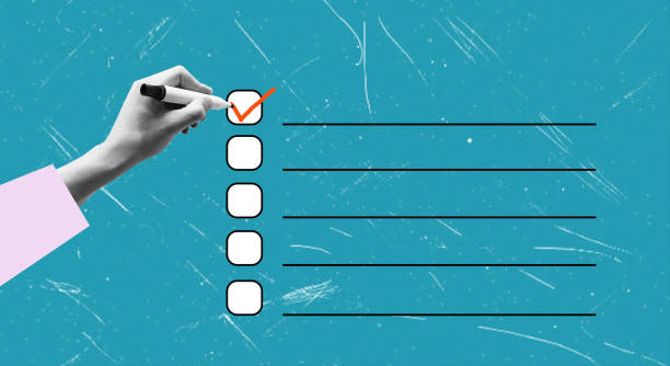istock Checklist concept. Contemporary art collage. Hand holding a marker. 1619081420