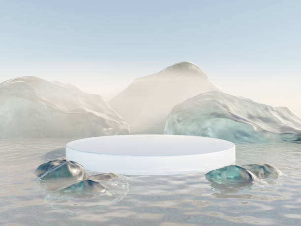 istock 3d render platform background and empty round stage ice podium on ice snow ground with ice rock and clear sky in winter for product stand display advertising cosmetic, beauty products, skincare or etc 1619093284