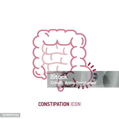 istock Constipation linear pictogram, symbol. Retention of feces problem. 1619097456
