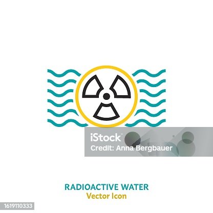 istock Radioactive water linear sign, pictogram, symbol. Save the ocean concept 1619110333