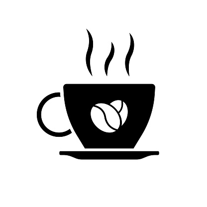 Cup of coffee icon. Silhouette, black, coffee icon, hot coffee cup. Vector illustration