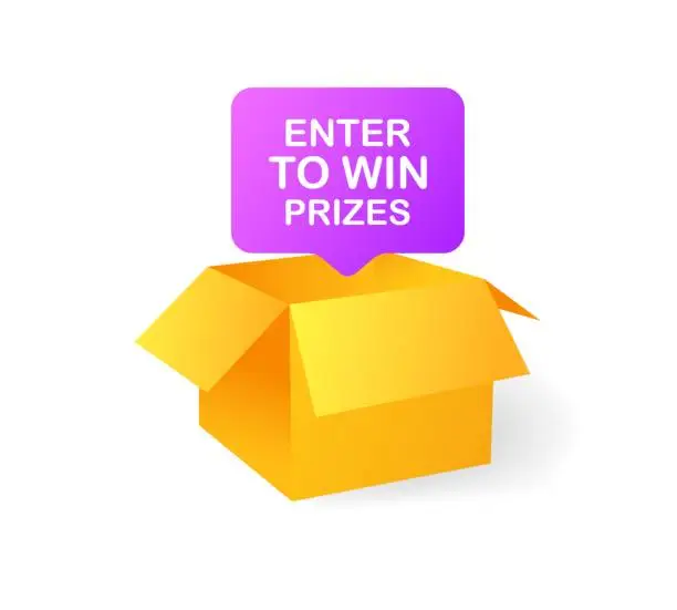Vector illustration of Enter to win boxes. Flat, yellow, enter to win prizes, gift box. Vector illustration