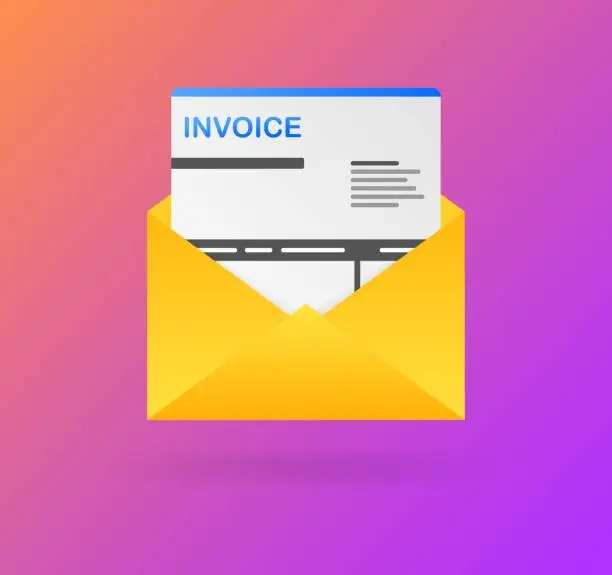 Vector illustration of Invoice in an envelope. Flat, color, receipt in a folder. Vector illustration