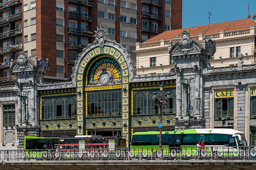 View of the famous train station - La Concordia Station. The train station was built in 1902 in a modern style. Located in the city center of Bilbao. Travel destination