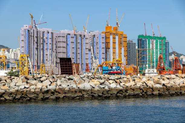 Hong Kong - August 16, 2023 : Former Kai Tak Airport Site in Kowloon City, Hong Kong. The government is planning to build number of facilities, including a multi-purpose stadium, a metropolitan park and several housing units in the site.
