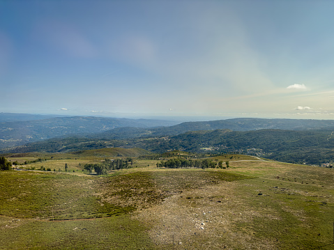 Aerial view near weather radar in Serra da Freita, Arouca Geopark, Portugal. Mountain view