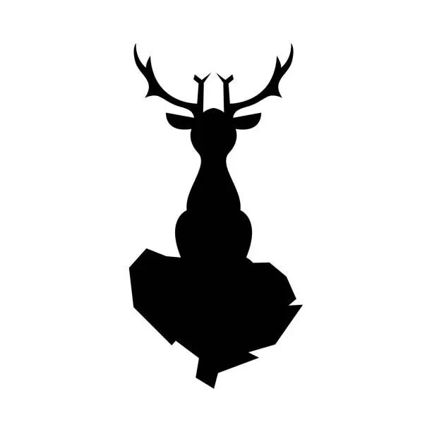 Vector illustration of black silhouette logo of a sitting deer