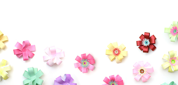 Border origami paper flowers on decoration