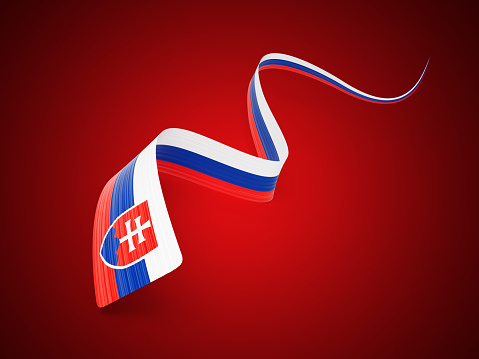 3d Flag Of Slovakia 3d Wavy Shiny Slovakia Ribbon Isolated On Red Background 3d Illustration