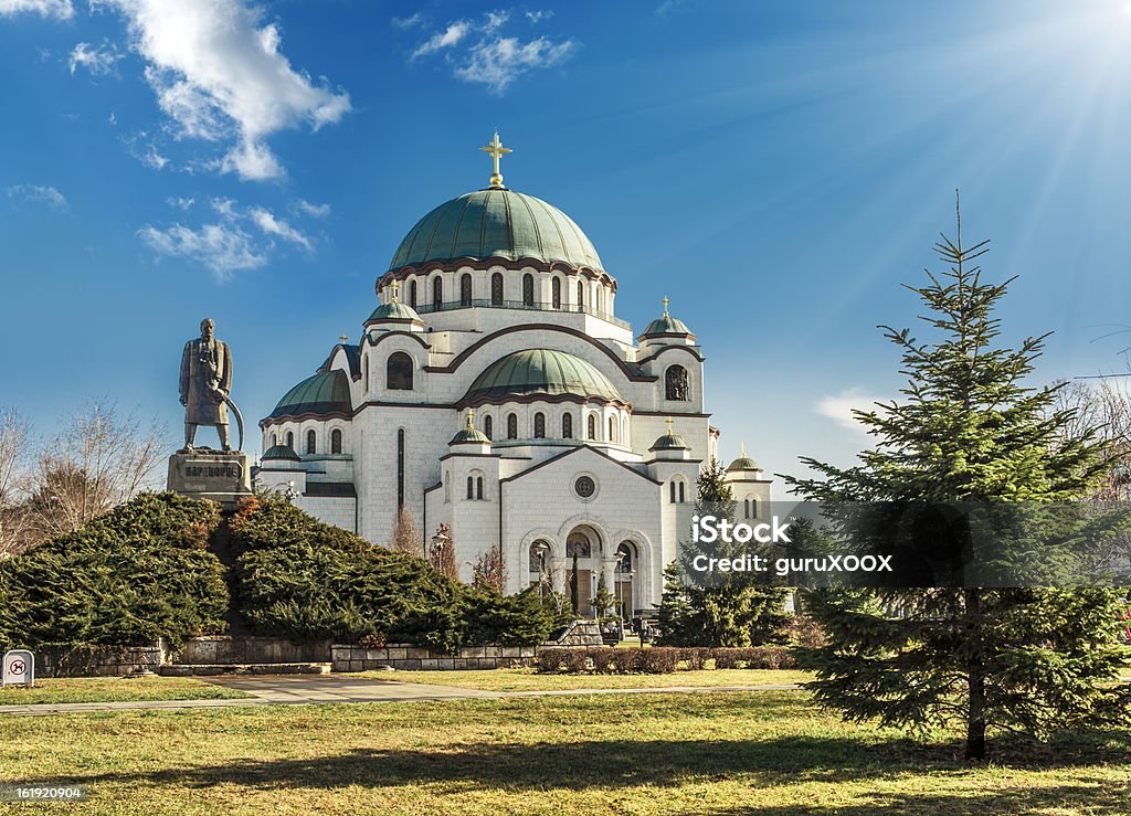 Cathedral in Belgrade, Serbia on a beautiful sunny day Belgrade (Beograd), Saint Sava Cathedral (Hram Svetog Save) and Monument of Karageorge Petrovitch (Karadjordje Petrovic) Belgrade - Serbia Stock Photo