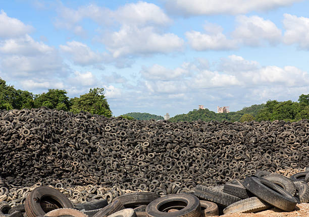 Heap of old Tires  in recycling plant in Thailand