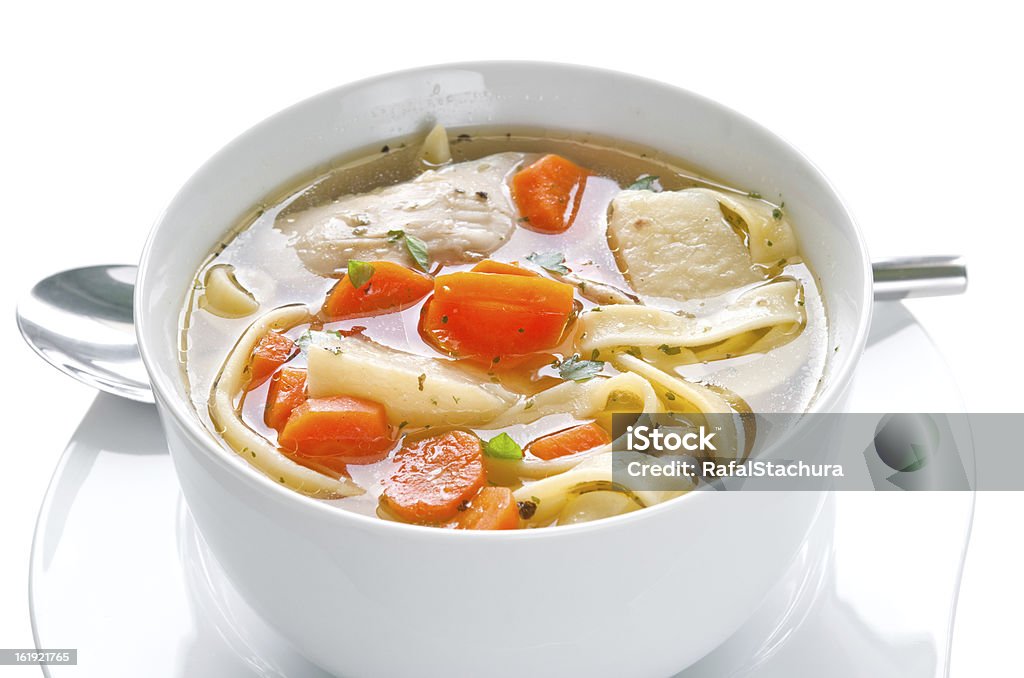 Chicken soup Bowl of chicken soup with vegetables and noodles - saved with clipping path Chicken Soup Stock Photo