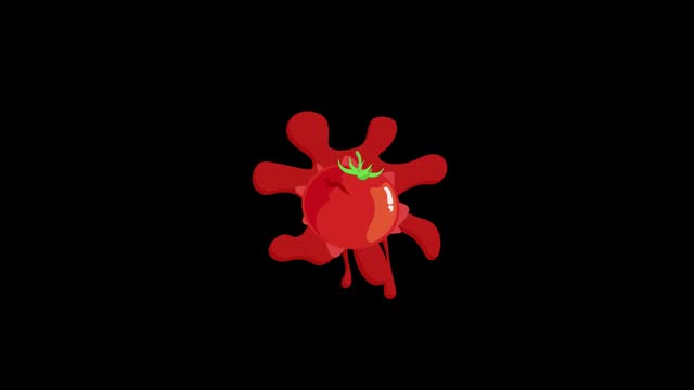 Throw a red tomato on black and blue background.