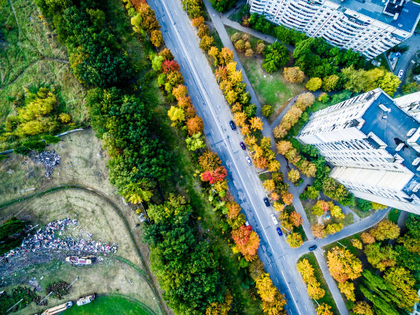 istock Aerial view - autumn city road 1619231677