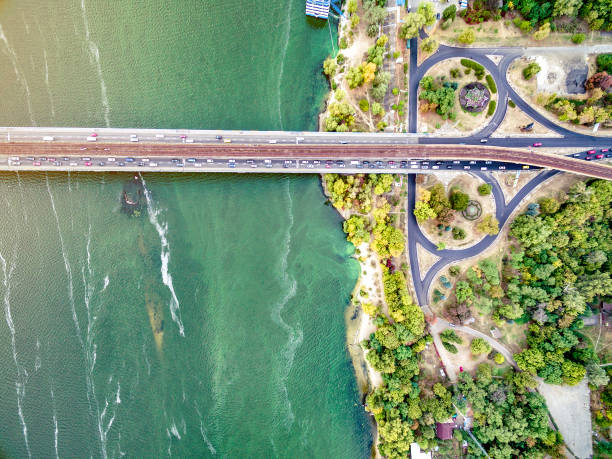 istock Kyiv roads with bridge across Dnipro, top view 1619231711