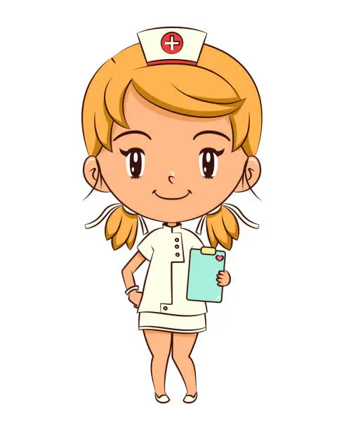 Vector illustration of Female nurse holding clipboard