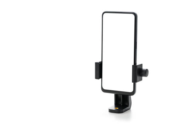 istock Mock up of smartphone with white screen and clamp holder 1619260446