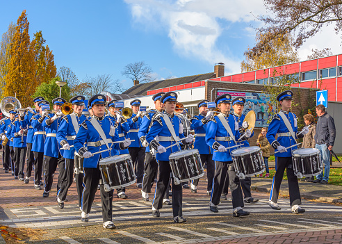 Leiderdorp, The Netherlands - November 19, 2016: marching band Tamarco performs during the arrival of the Dutch Sinterklaas celebration in Leiderdorp