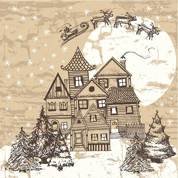 Vector illustration of Vintage style hand-drawn Christmas illustration