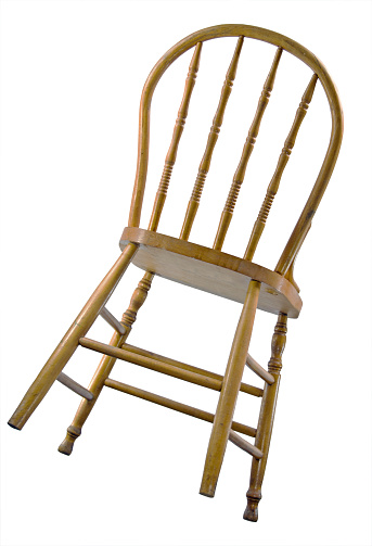 A wood antique kitchen chair with a clipping path. On a transparent background. Rear view