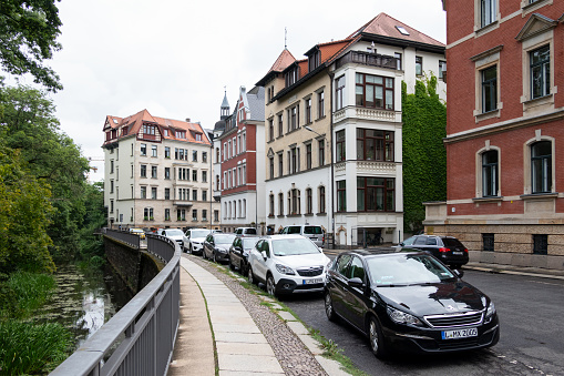 LEIPZIG, GERMANY - JULY 20, 2023: Waldstrassenviertel (English: Forest Street Quarter) in Leipzig, Germany is one of the largest complete areas of age of the founders buildings in Europe.