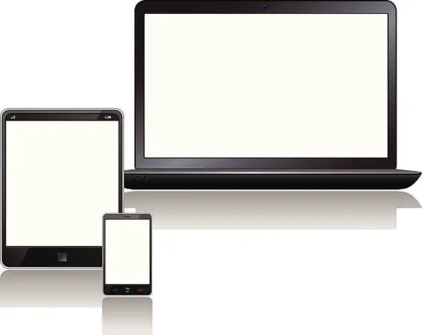 Vector illustration of Blank screens on smartphone, tablet pc and a laptop