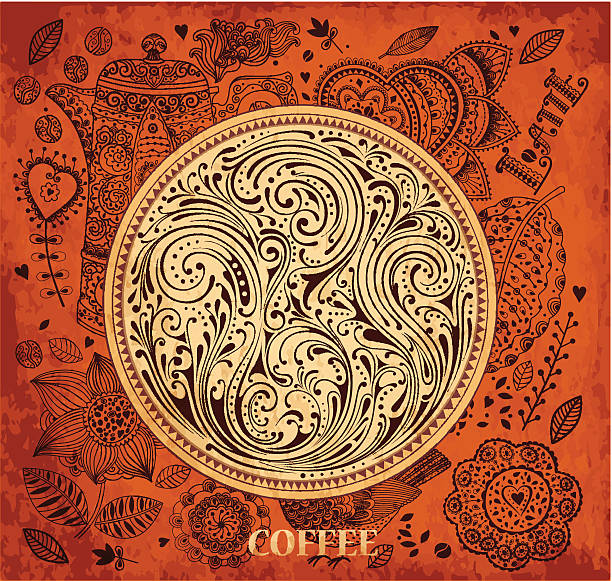 ilustraciones, imágenes clip art, dibujos animados e iconos de stock de fondo vintage con patrón - coffee bean coffee flower ribbon