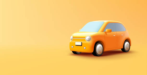 illustrations, cliparts, dessins animés et icônes de voiture jaune rétro vintage modèle 3d illustration, style dessin animé véhicule mignon - land vehicle illustrations