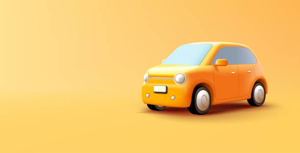 Yellow car retro vintage model 3d illustration, cartoon style cute vehicle Yellow car retro vintage model 3d illustration, cartoon style cute vehicle, isolated on yellow land vehicle illustrations stock illustrations