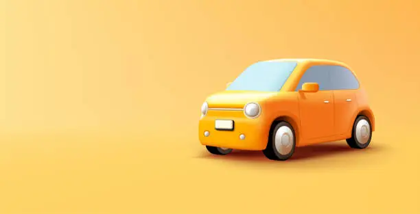 Vector illustration of Yellow car retro vintage model 3d illustration, cartoon style cute vehicle