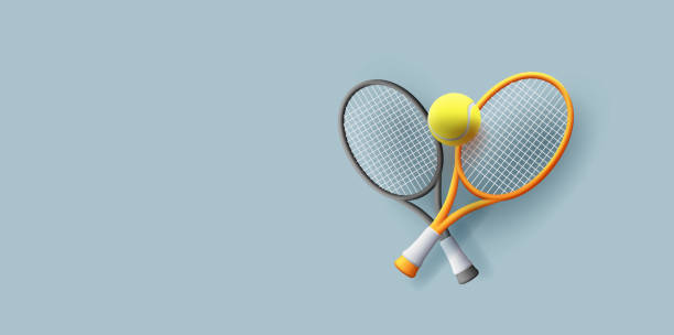 istock 3d Vector two Tennis Racket crossed with Ball illustration, Sport and Game competition poster template 1619388149