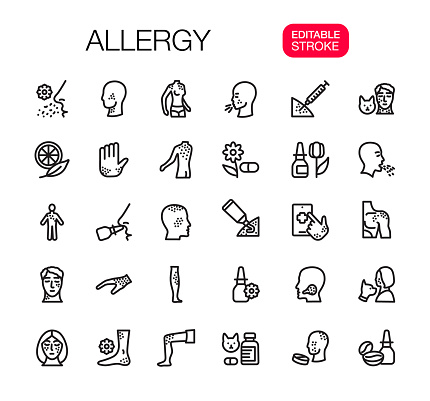Allergy thin line icons set. Editable Stroke. Vector illustration.