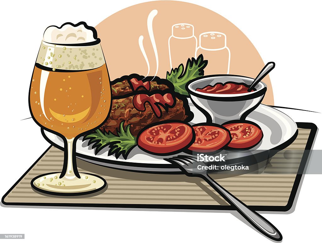 Cerveza, cutlets y salsa - arte vectorial de Albóndiga libre de derechos