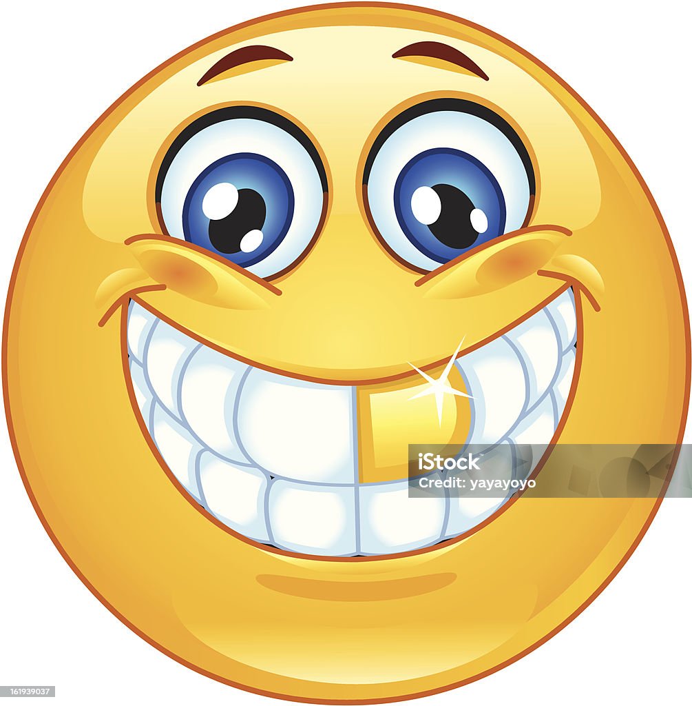 Gold tooth emoticon Golden tooth emoticon Shiny stock vector