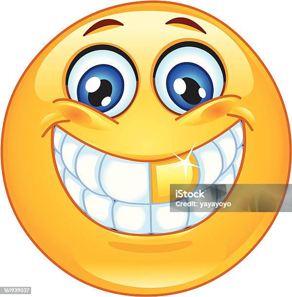 Gold Tooth Emoticon Stock Illustration - Download Image Now - Shiny, Tooth Cap, Anthropomorphic Smiley Face