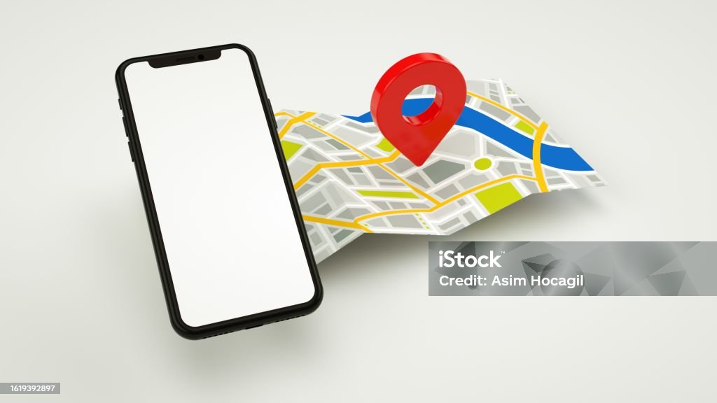 Red Map Pointer With Mobile Phone On Map 3d Rendering Stock ...