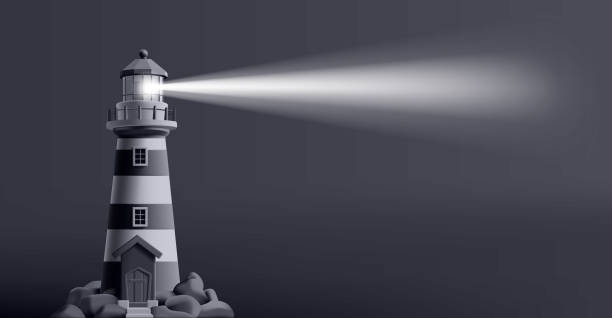 istock 3d render illustration of a lighthouse at night with beacon shining and navigating the route 1619393696